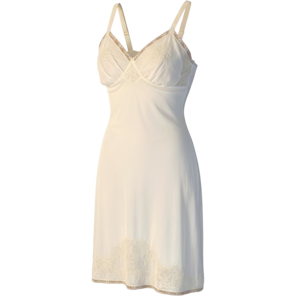 1960s Movie Star Full Slip‎ White Nylon Tricot Lace Trim Sz Large USA